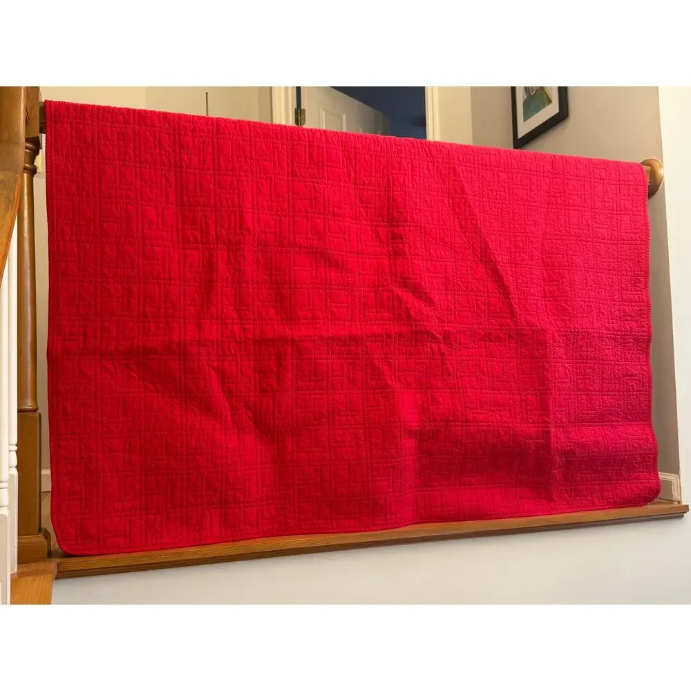 Tommy Hilfiger Red Twin Quilt T Stitching Preppy Americana Bedding 64 x 80